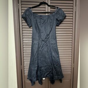 Black Off-Shoulder Dress DKNY new w/ tag size Med 100% Linen Sharkbite Raw Hem